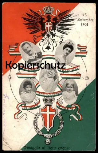 ALTE POSTKARTE 15 SETTEMBRE 1904 OMAGGIO AL LIETO EVENTO CORONA D'ITALIA EMAN III ELENA cpa postcard AK Ansichtskarte