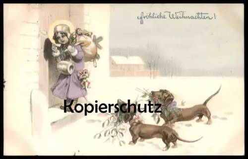 ALTE POSTKARTE FRÖHLICHE WEIHNACHTEN CHRISTKIND MIT DACKEL Nikolaus teckel basset dachshund christmas noel chien dog cpa