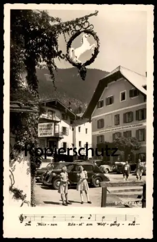 ALTE POSTKARTE ST. WOLFGANG WEISSES RÖSSL Opel Kadett Steyr Auto old car Mädchen enfants girls cpa AK Ansichtskarten cpa