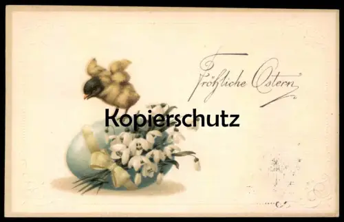ALTE PRÄGE POSTKARTE FRÖHLICHE OSTERN KÜKEN EI easter embossed gaufree Schneeglöckchen AK Ansichtskarte postcard cpa