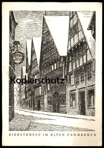 ALTE KARTE KÜNSTLER ZEICHNUNG BIERSTRASSE IM ALTEN OSNABRÜCK KNEIPE ZUM ELEFANTEN Elefant elephant postcard cpa AK