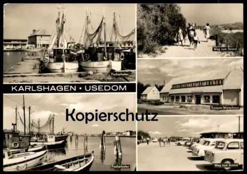 ÄLTERE POSTKARTE KARLSHAGEN USEDOM TRABANT TRABBI fishing boat Fischerboote Kurfürst Sturmvogel Ansichtskarte postcard