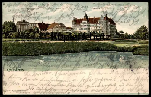 ALTE LITHO POSTKARTE GÜSTROW LANDGERICHT SCHLOSS castle chateau Ansichtskarte AK cpa postcard