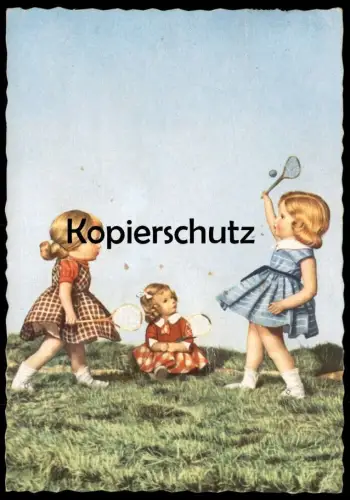 ÄLTERE POSTKARTE KINDER MÄDCHEN SPIELEN TENNIS children playing jouer au tennis enfants postcard Ansichtskarte cpa AK