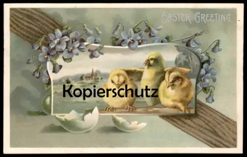 ALTE PRÄGE POSTKARTE EASTER GREETING KÜKEN OSTERN EIERSCHALE paques embossed gaufree AK Ansichtskarte postcard cpa