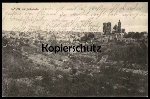 ALTE POSTKARTE LAON MIT CATHEDRALE PANORAMA FELDPOST 1915 Kathedrale Kirche Ansichtskarte postcard cpa AK