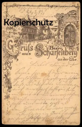 ALTE VORLÄUFER LITHO POSTKARTE GRUSS AUS BURG SCHARFENBERG AN DER ELBE 1893 F. Backhaus Heinrich I. postcard cpa AK