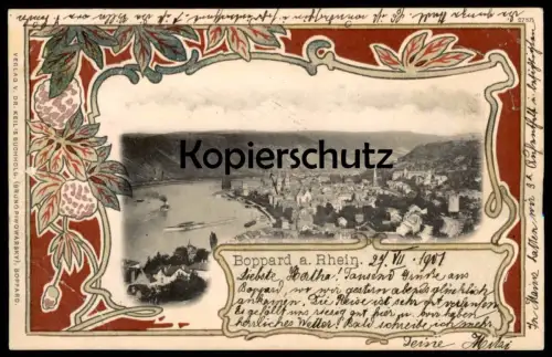 ALTE JUGENDSTIL POSTKARTE BOPPARD AM RHEIN PANORAMA 1901 GESAMTANSICHT TOTALANSICHT AK postcard Ansichtskarte cpa