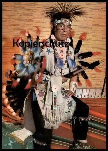 POSTKARTE INDIANISCHER GEISTERTÄNZER VOM CREE STAMM Indian Indians Indien Feather headdress coiffe cpa AK Ansichtskarte