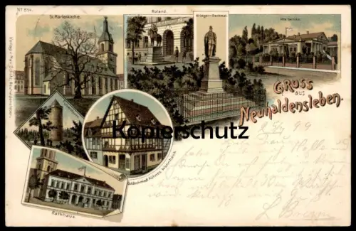 ALTE LITHO POSTKARTE GRUSS AUS NEUHALDENSLEBEN VILLA GERICKE GOLDSCHMIED KÜHNE ROLAND HALDENSLEBEN AK Ansichtskarte