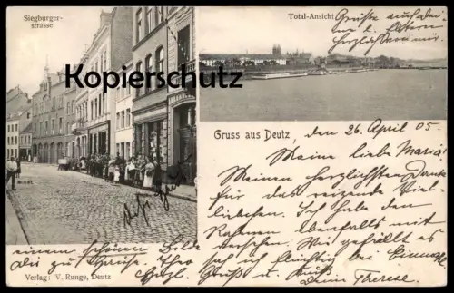 ALTE POSTKARTE GRUSS AUS DEUTZ SIEGBURGER STRASSE TOTAL-ANSICHT KÖLN Cöln cpa AK Ansichtskarte postcard