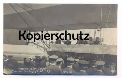 ALTE POSTKARTE ZEPPELIN IN DER GONDEL BEI DER LANDUNG 5.VIII.09. Ballon airship Köln 1909 dirigeable cpa AK postcard