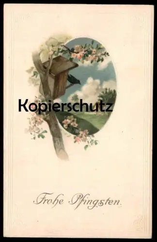 ALTE PRÄGE POSTKARTE FRÖHLICHE PFINGSTEN NISTKASTEN embossed gauffrée nest box cpa AK postcard Ansichtskarte