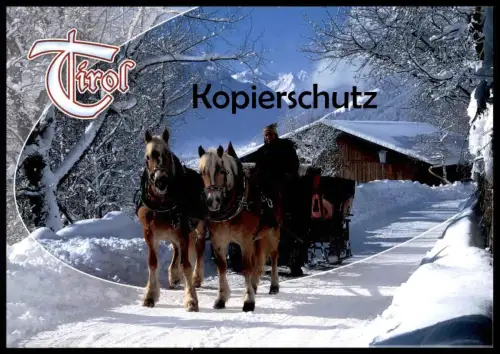 POSTKARTE TIROL BERGWINTER PFERDE MIT SCHLITTEN SCHNEE WINTER PFERD Horse cheval luge sleigh Blesse Ansichtskarte cpa AK