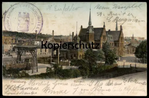 ALTE POSTKARTE FLENSBURG BAHNHOF Stempel Grosslogenfest Freimaurer Guttempler gare station cpa AK Ansichtskarte postcard