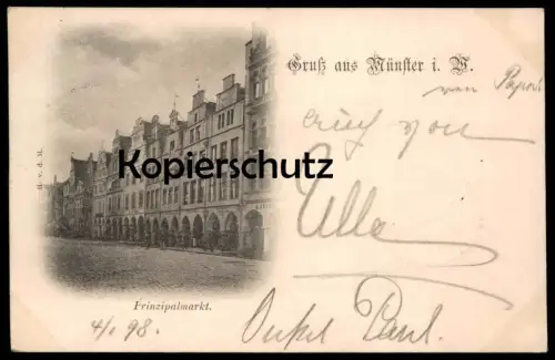 ALTE POSTKARTE GRUSS AUS MÜNSTER 1898 PRINZIPALMARKT BAHNPOST ZUG 92 CÖLN - OSNABRÜCK Ansichtskarte postcard cpa AK
