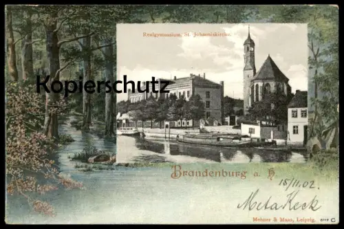 ALTE LITHO POSTKARTE BRANDENBURG AN DER HAVEL REALGYMNASIUM ST. JOHANNISKIRCHE Schule AK postcard Ansichtskarte cpa