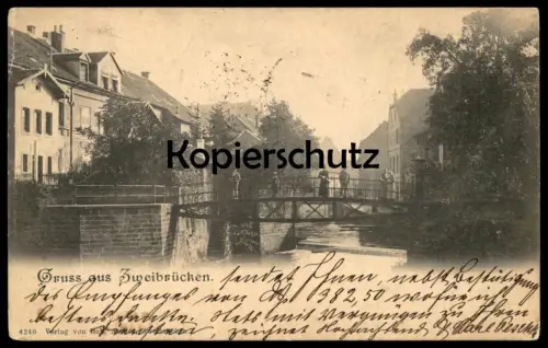ALTE POSTKARTE GRUSS AUS ZWEIBRÜCKEN DEUX-PONTS Brücke bridge Ehepaar couple Ansichtskarte postcard cpa AK