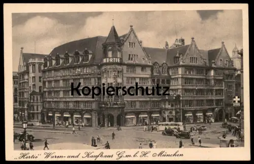 ALTE POSTKARTE HERTIE WAREN- UND KAUFHAUS MÜNCHEN Apotheke Auto Autos car cars Sonderstempel Exportschau AK cpa postcard