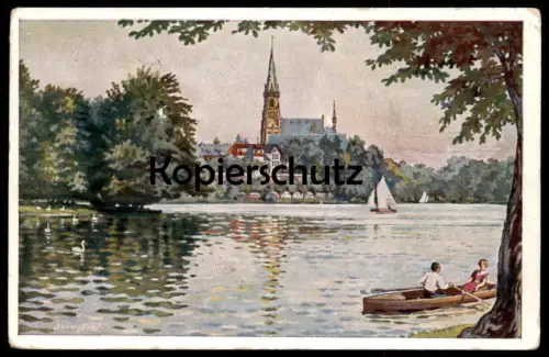 ALTE KÜNSTLER POSTKARTE SCHLOSSTEICH CHEMNITZ NACH EINEM ORGINAL VON D. BAUMGÄRTEL 1928 AK Ansichtskarte cpa postcard