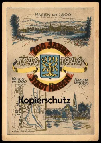 ALTE POSTKARTE 200 JAHRE STADT HAGEN 1946 VOM KRATZHOF AUS GESEHEN UM 1800 UM 1700 UM 1900 cpa AK Ansichtskarte postcard