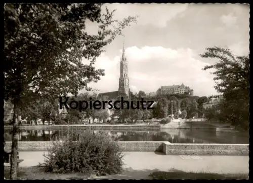 ÄLTERE POSTKARTE LANDSHUT BLICK VOM LINKEN ISARUFER AUF ST. MARTIN UND BURG TRAUSNITZ Ansichtskarte postcard AK cpa