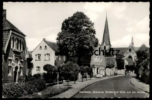 ÄLTERE POSTKARTE SAERBECK GREVENER STRASSE MIT BLICK AUF DIE KIRCHE cpa postcard AK Ansichtskarte