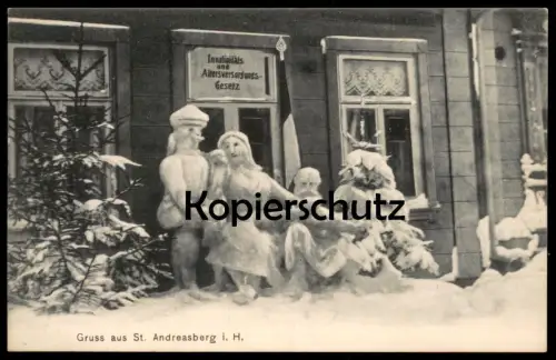 ALTE POSTKARTE GRUSS AUS ST. ANDREASBERG IM HARZ SCHNEEMANN RENTE UNFALL Schneefiguren Altersversorgungsgesetz postcard