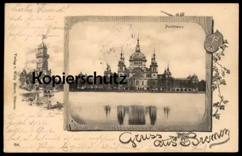 ALTE JUGENDSTIL POSTKARTE GRUSS AUS BREMEN PARKHAUS PASSEPARTOUT cpa postcard AK Ansichtskarte
