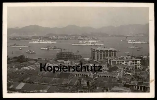 ALTE POSTKARTE HONGKONG VIEW FROM THE PEAK Hong Kong China Chine Kriegsschiff war ship cpa AK Ansichtskarte postcard