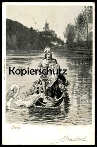 ALTE POSTKARTE CLEVE LOHENGRIN KERMISDAHL SCHWANENBURG Kleve Schwan Sage Boot Sohn Parzival Ansichtskarte cpa postcard