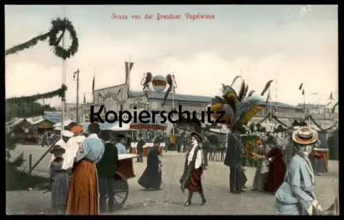 ALTE POSTKARTE GRUSS VON DER DRESDNER VOGELWIESE GLOBUS VARIETÉ Dresdener Dresden Volksfest Kirmes ducasse fun fair Boa