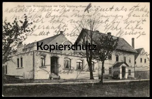 ALTE POSTKARTE GRUSS VOM SCHÜTZENHAUS MIT CAFÉ HERTWIG RUSSDORF LIMBACH OBERFROHNA Ansichtskarte postcard cpa