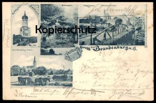 ALTE POSTKARTE GRUSS AUS BRANDENBURG AN DER HAVEL KRIEGERDENKMAL REALGYMNASIUM DOM HUMBOLDTGARTEN 1899 cpa postcard