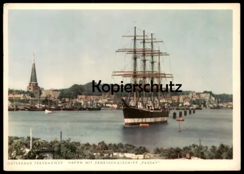 ALTE POSTKARTE OSTSEEBAD TRAVEMÜNDE HAFEN SEGELSCHULSCHIFF PASSAT Segelschiff sailing vessel bateau voilier Schiff ship