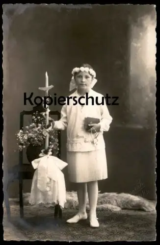 ALTE FOTO POSTKARTE MÄDCHEN HEILIGE KOMMUNION ATELIER GIEGERICH NIEDER-INGELHEIM child enfant girl communion photo cpa