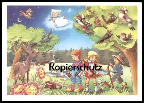 ÄLTERE KÜNSTLER POSTKARTE ARTUR DDR KINDER AUF LICHTUNG STORCH ESEL EULE RABE owl cpa AK Ansichtskarte postcard