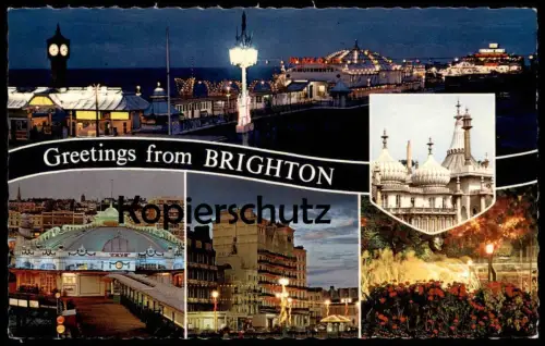 ÄLTERE POSTKARTE GREETINGS FROM BRIGHTON PALACE AMUSEMENTS at night bei Nacht la nuit postcard Ansichtskarte cpa AK