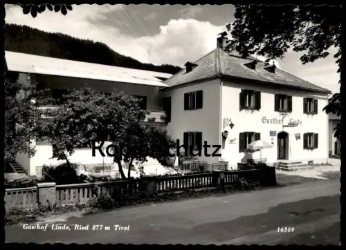 ÄLTERE POSTKARTE GASTHOF LINDE RIED 877 M TIROL SCHILD GÖSSER BIER TAXI JOPA postcard cpa AK Ansichtskarte