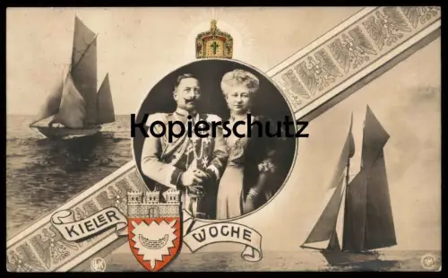 ALTE POSTKARTE KIELER WOCHE 1910 KAISER WILHELM & FRAU KIEL Segelschiff Regatta sailing contest postcard Ansichtskarte