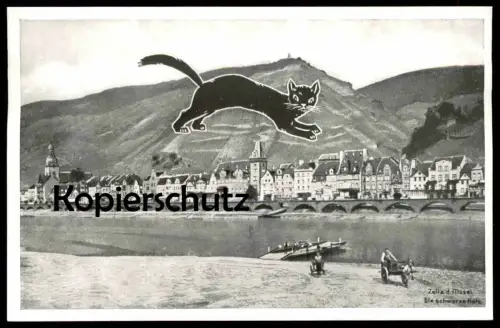 ALTE POSTKARTE ZELL AN DER MOSEL FÄHRE SCHWARZE KATZ cat chat catte wine vin Ansichtskarte AK cpa postcard
