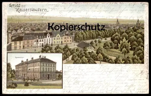 ALTE LITHO POSTKARTE GRUSS AUS KAISERSLAUTERN GYMNASIUM PANORAMA cpa AK Ansichtskarte postcard