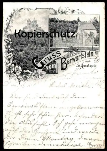 ALTE LITHO POSTKARTE GRUSS VOM BERWARTSTEIN UND ST. ANNAKAPELLE Burg Bergzabern Erlenbach Dahn postcard Ansichtskarte AK