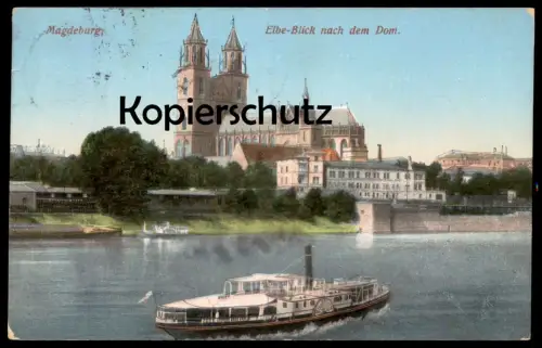 ALTE POSTKARTE MAGDEBURG ELBE-BLICK NACH DEM DOM Schiff Dampfer steam ship bateau à vapeur Ansichtskarte postcard AK cpa
