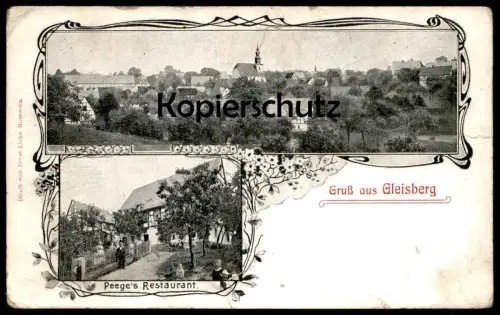 ALTE POSTKARTE GRUSS AUS GLEISBERG PEEGE'S RESTAURANT ROSSWEIN Marke Uhlmann Waage Einkaufswert 10 Pfennig 31.12.1939