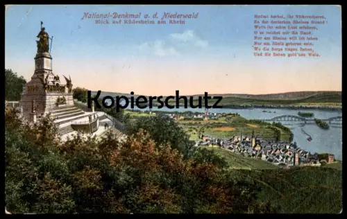 ALTE POSTKARTE NATIONAL-DENKMAL AN DEM NIEDERWALD BLICK AUF RÜDESHEIM AM RHEIN monument postcard cpa AK Ansichtskarte