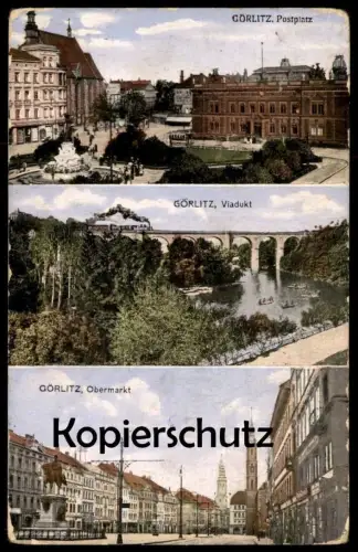 ALTE POSTKARTE GÖRLITZ POSTPLATZ VIADUKT MIT DAMPFLOK OBERMARKT Zgorzelec Lokomotive AK Ansichtskarte postcard cpa