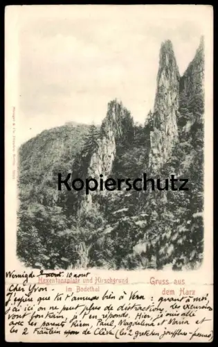 ALTE POSTKARTE GRUSS AUS DEM HARZ HEXENTANZPLATZ UND HIRSCHGRUND IM BODETHAL Thale Bodetal cpa postcard AK Ansichtskarte