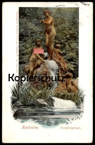 ALTE POSTKARTE KARLSRUHE NYMPHENGRUPPE Nymphe nymph nude woman breast women cpa AK postcard Ansichtskarte