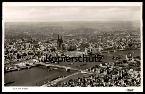 ALTE POSTKARTE KÖLN AM RHEIN LUFTBILD PANORAMA Fliegeraufnahme Luftaufnahme Bahnhof station gare Ansichtskarte postcard